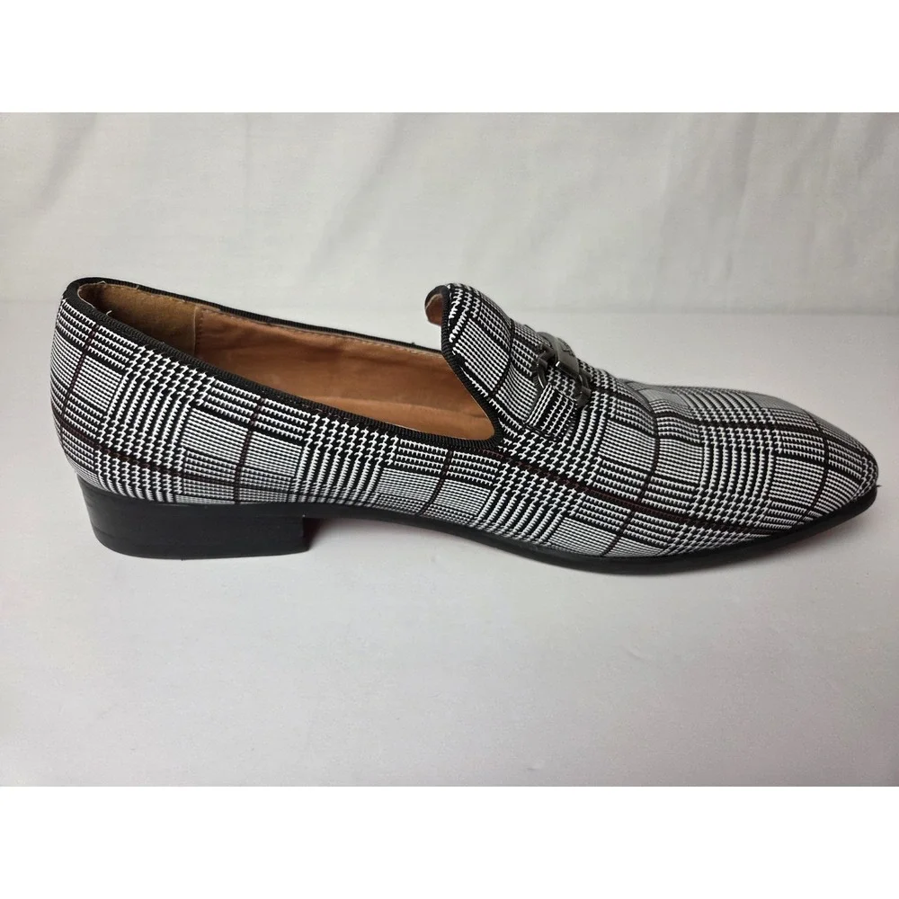 Men's Houndstooth Plaid Loafers Slip On Prom Wedding Dress Shoes Size 12